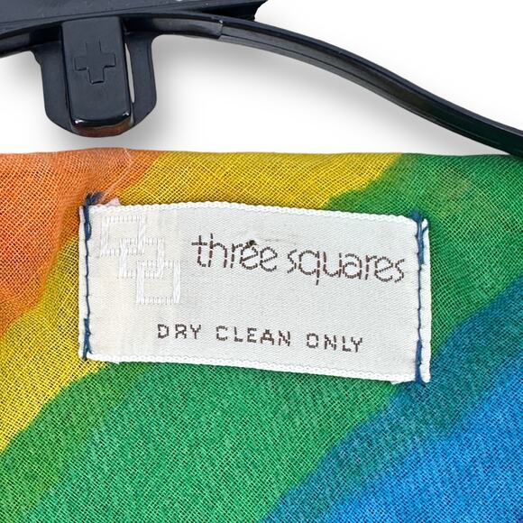 Vintage 70s Three Squares Fringe Button Rainbow Lined Denim Jean Poncho - Picture 8 of 8